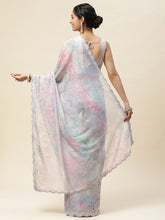 Abstract Stone Border Plain Organza Saree
